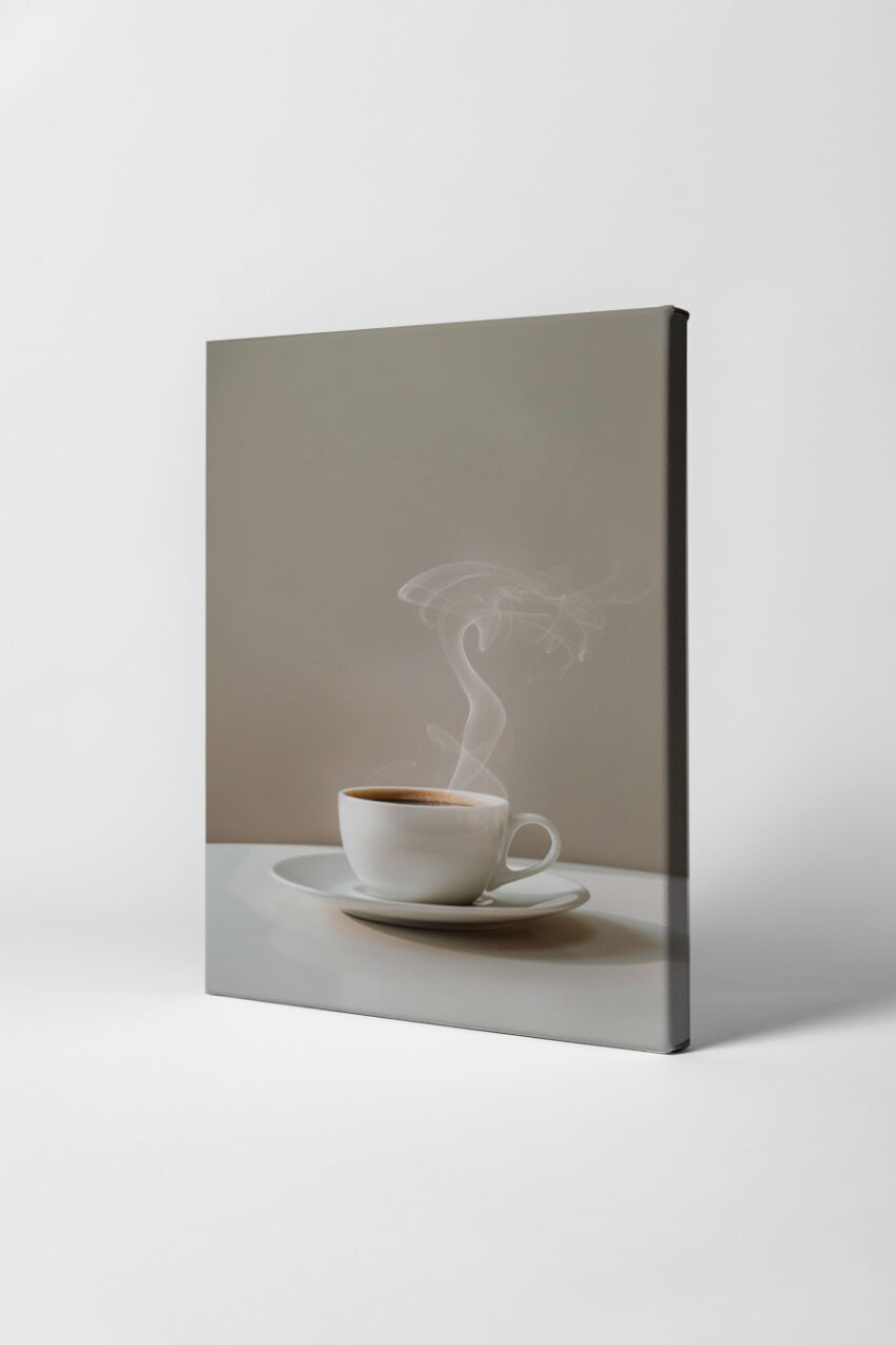 Fotografie Poster Kaffee Tasse Dampf weiß minimalistisch