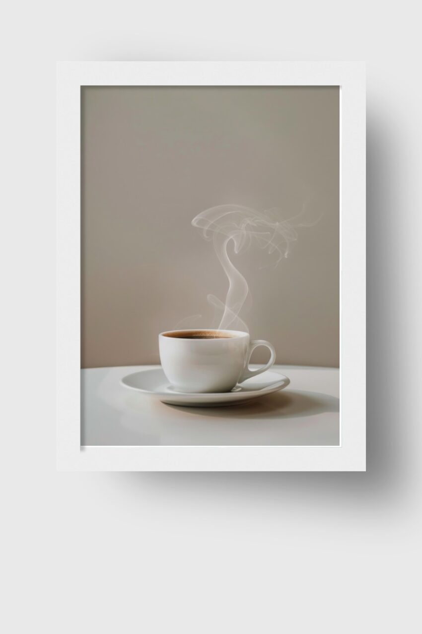 Fotografie Poster Kaffee Tasse Dampf weiß minimalistisch