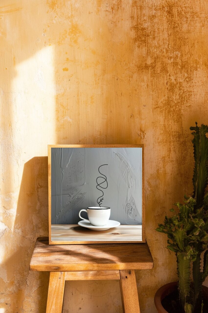 Fotografie Poster Tasse Dampf minimalistisch weiß schwarz