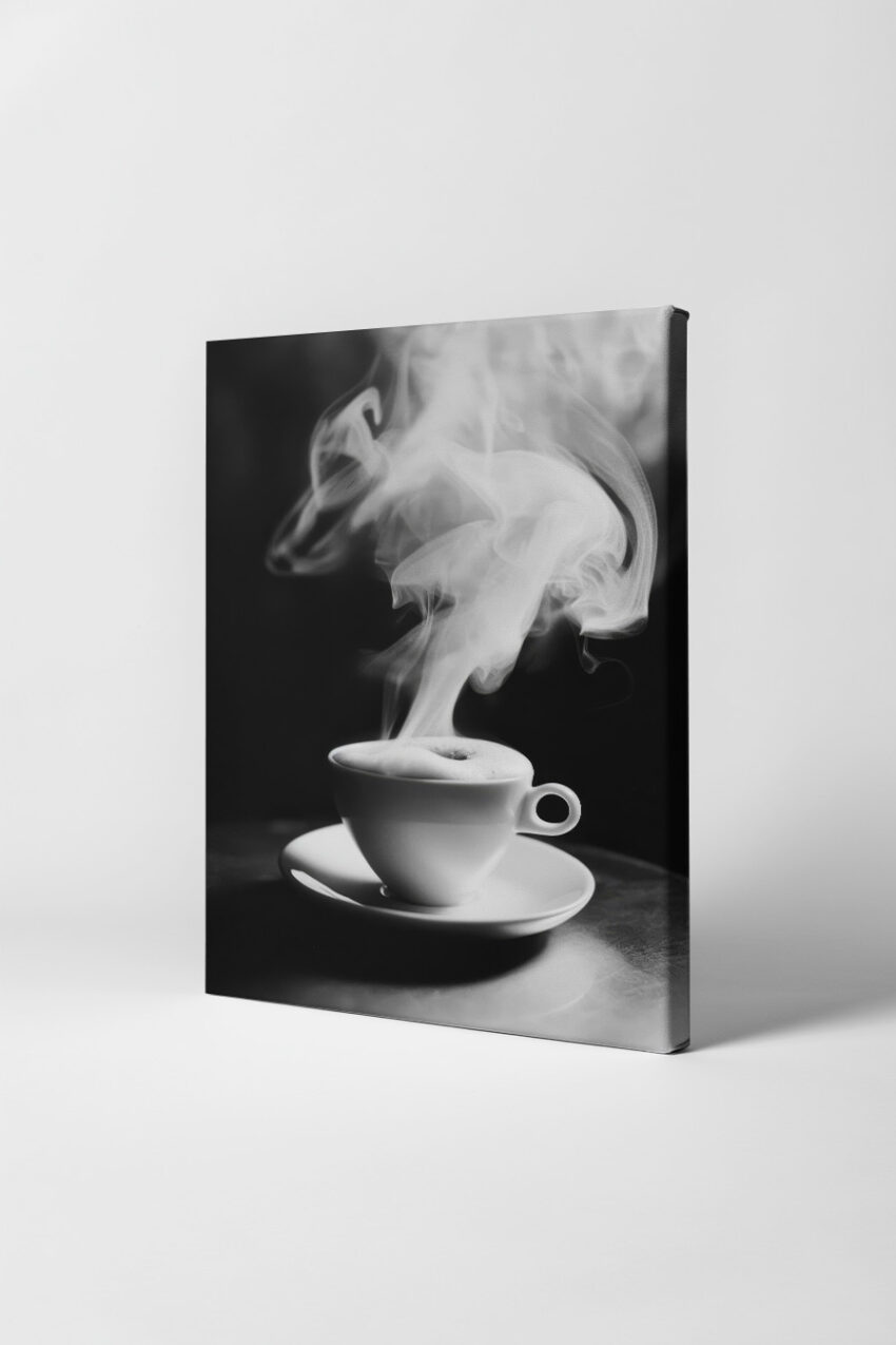 Fotografie Poster Kaffee Tasse schwarzweiß Dampfwolke