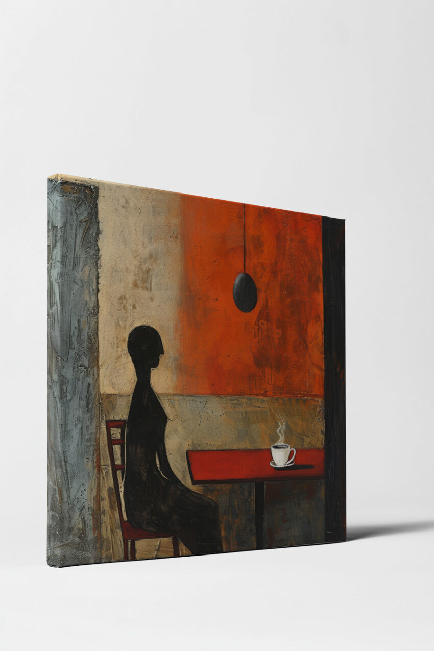 Malerei Poster Frau am Tisch Kantig rot schwarz