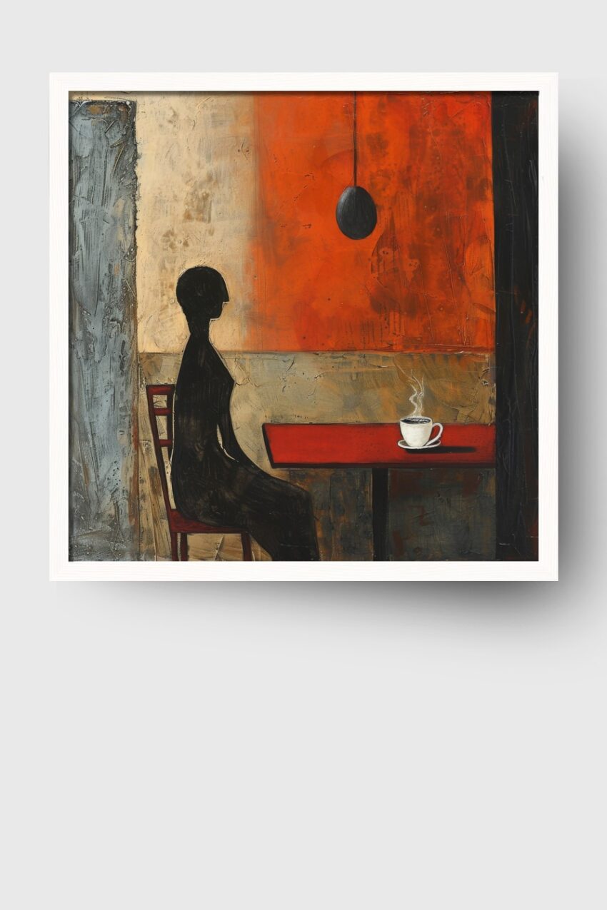 Malerei Poster Frau am Tisch Kantig rot schwarz