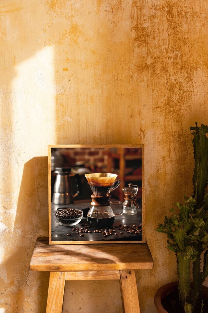 Fotografie Poster Filterkaffee Glas braun warm