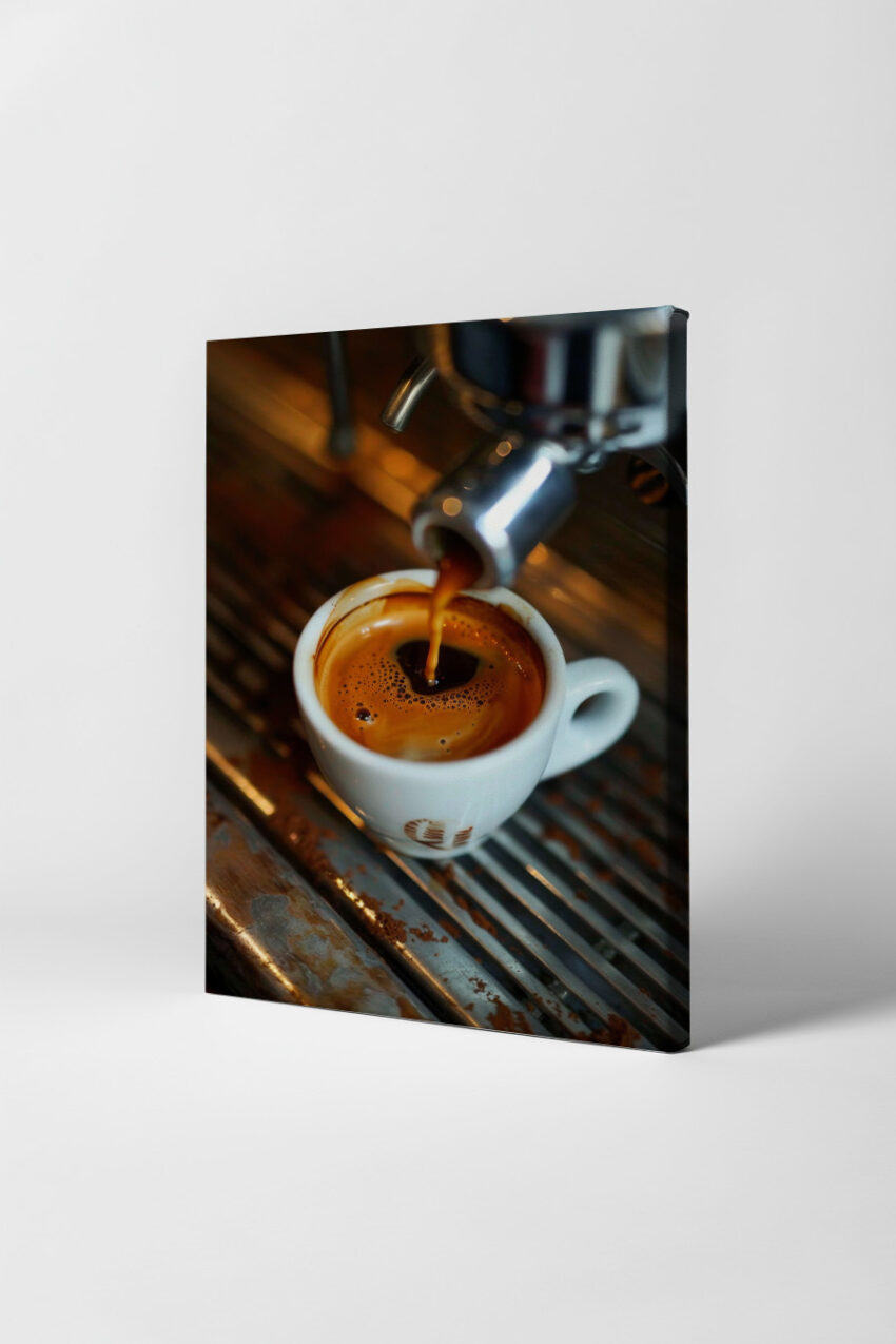 Fotografie Poster Espressotasse frisch gebrüht braun weiß