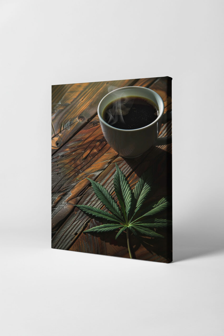 Fotografie Poster Cannabisblatt Kaffee grün braun dampfend
