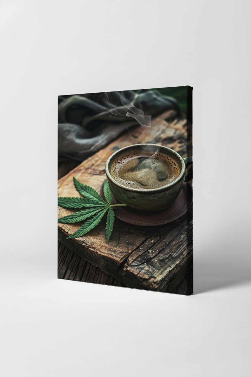 Fotografie Poster Kaffee dampfend rustikal grün braun