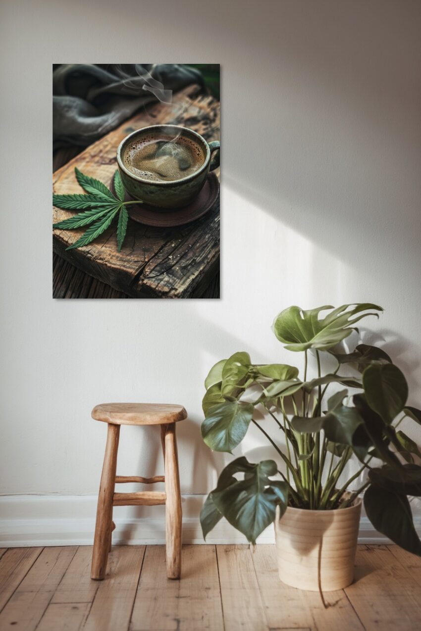 Fotografie Poster Kaffee dampfend rustikal grün braun