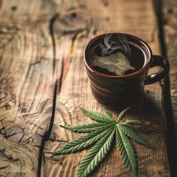 Kaffee mit Hanfblatt Leinwandbild