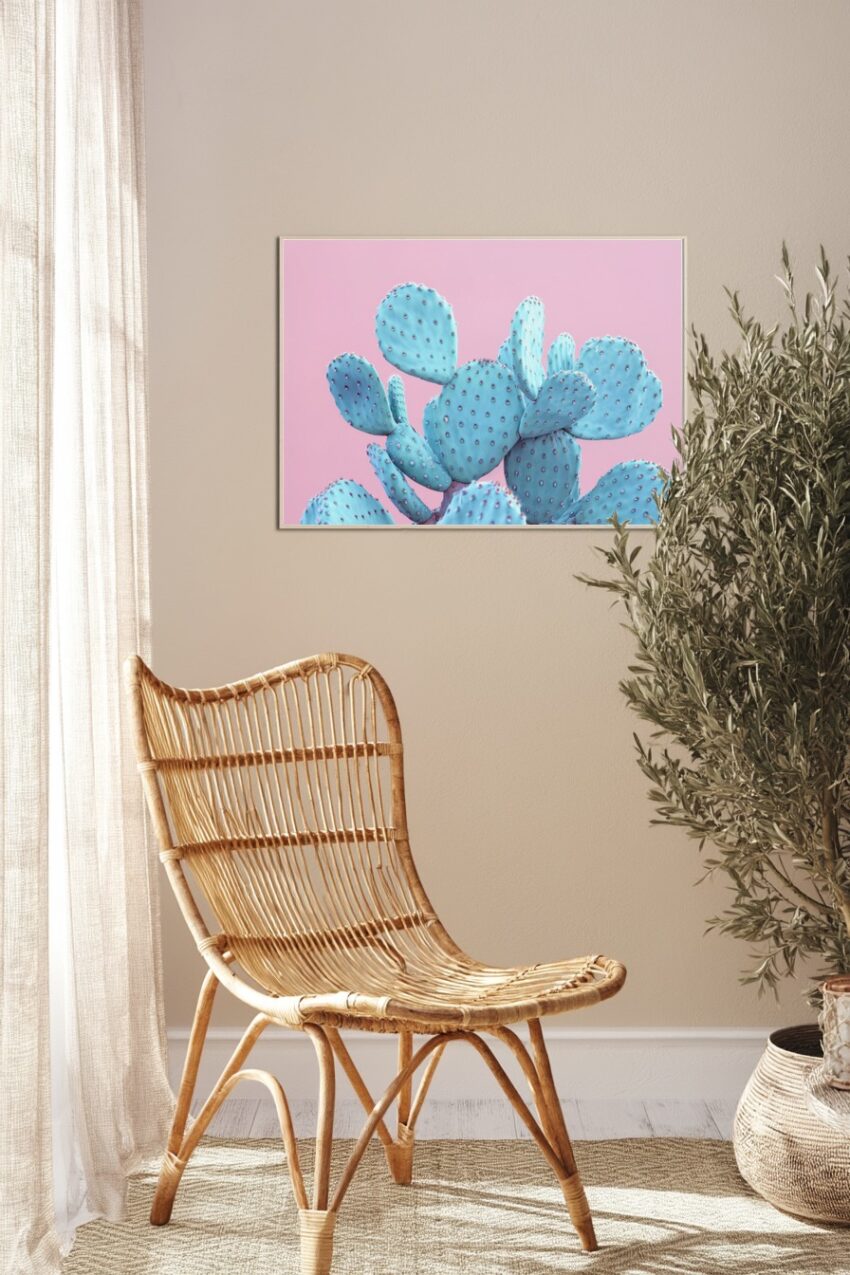 Fotografie Poster Kaktus blau pastellrosa minimalistisch