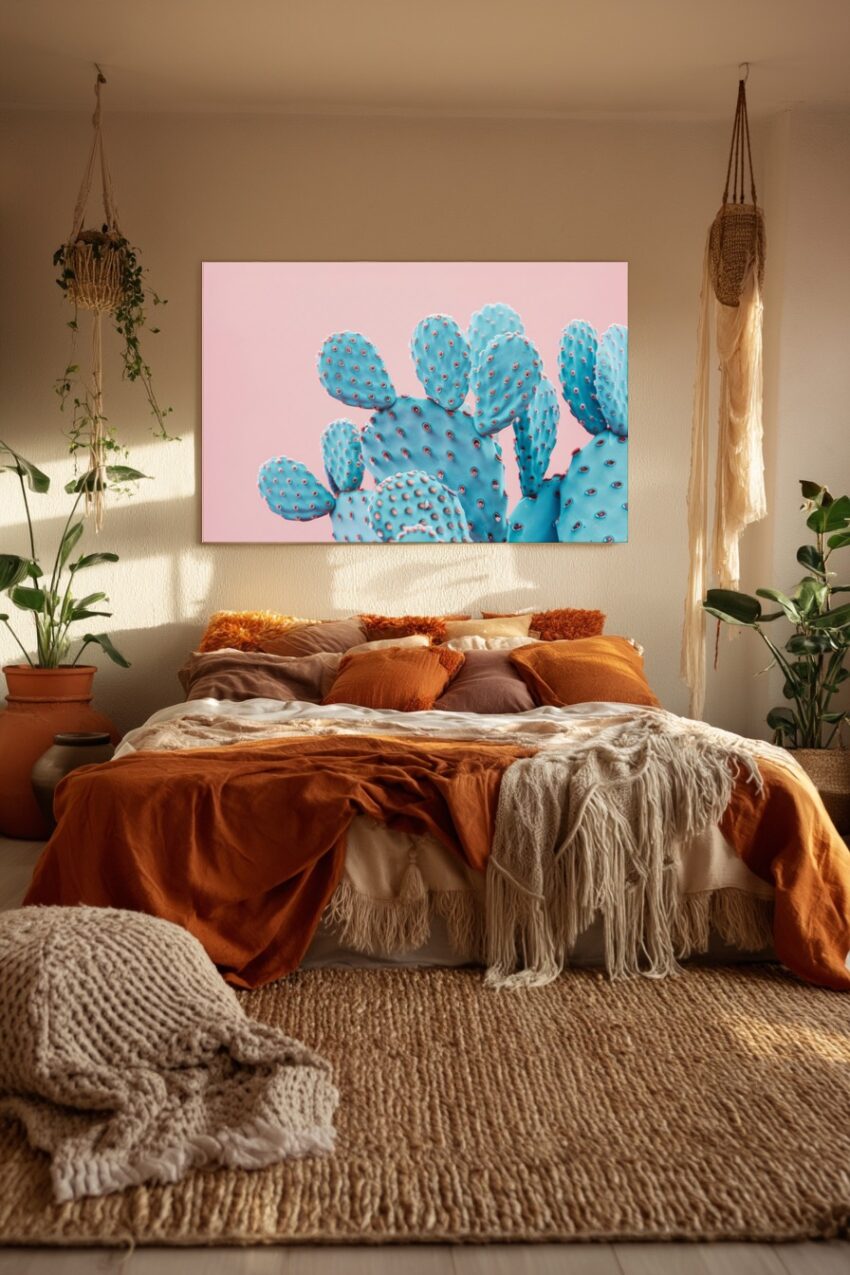 Fotografie Poster Kaktusblätter blau pastell minimalistisch