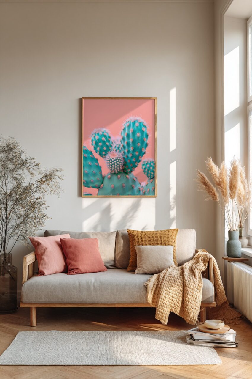 Fotografie Poster Kaktus türkis rosa Stacheln