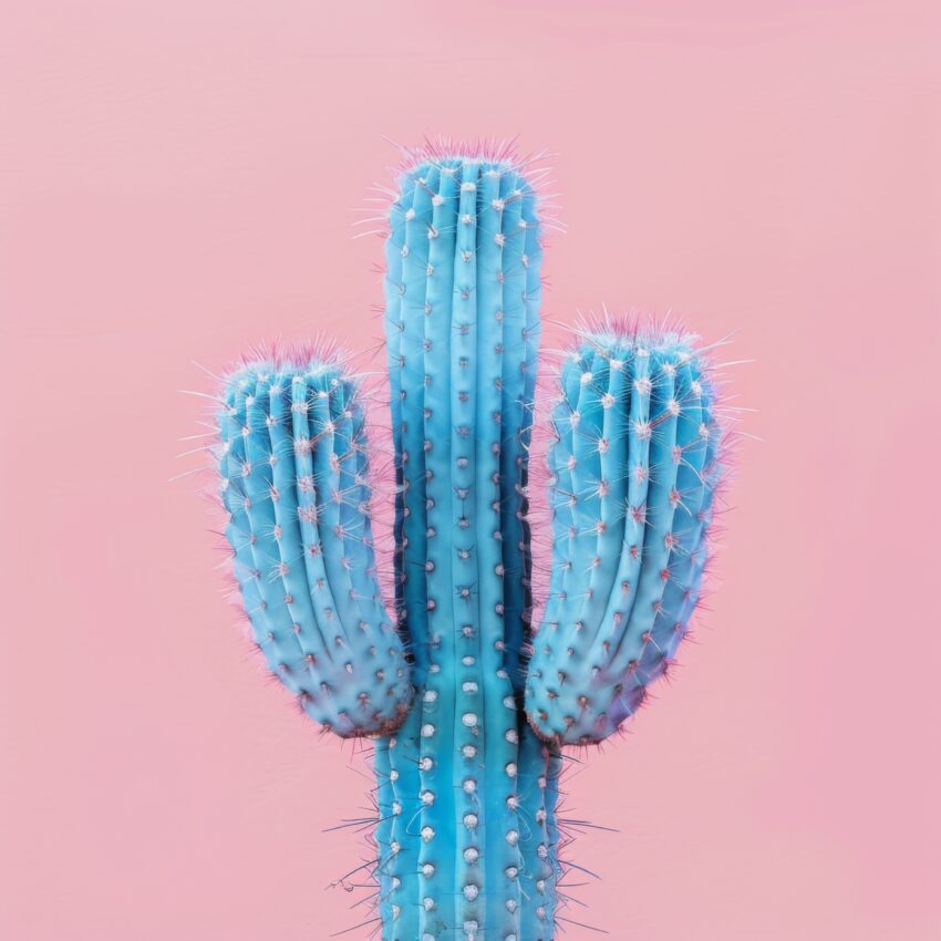 Digitale Kunst Poster Kaktus blau rosa minimalistisch