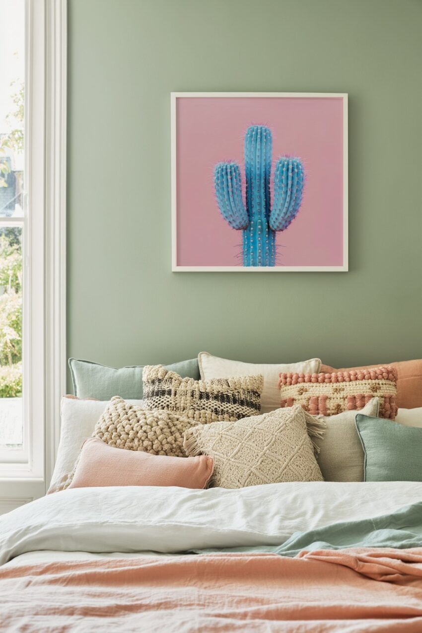 Digitale Kunst Poster Kaktus blau rosa minimalistisch