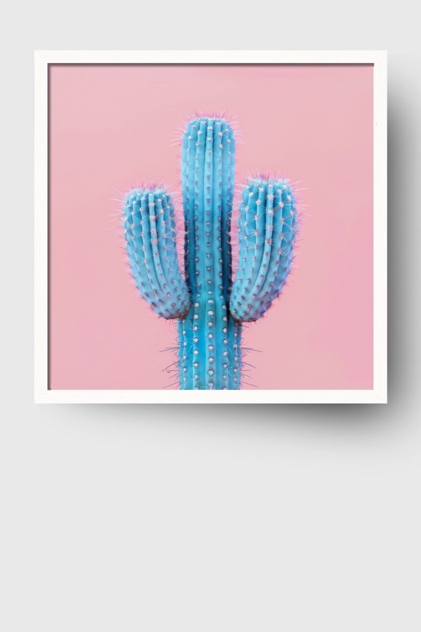 Digitale Kunst Poster Kaktus blau rosa minimalistisch