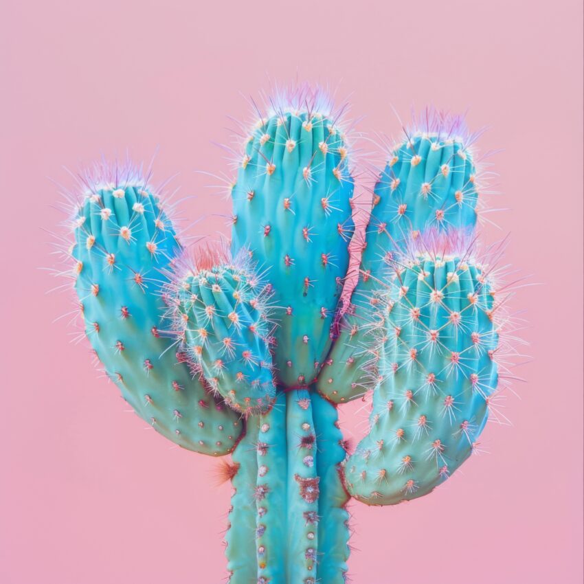 Fotografie Poster Kaktus Gruppe pastellfarben blau rosa
