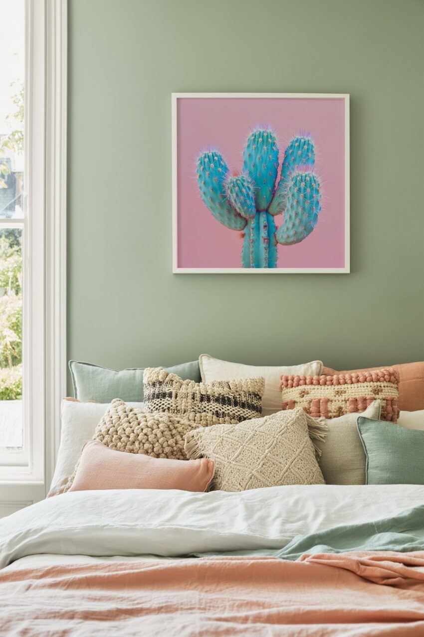 Fotografie Poster Kaktus Gruppe pastellfarben blau rosa