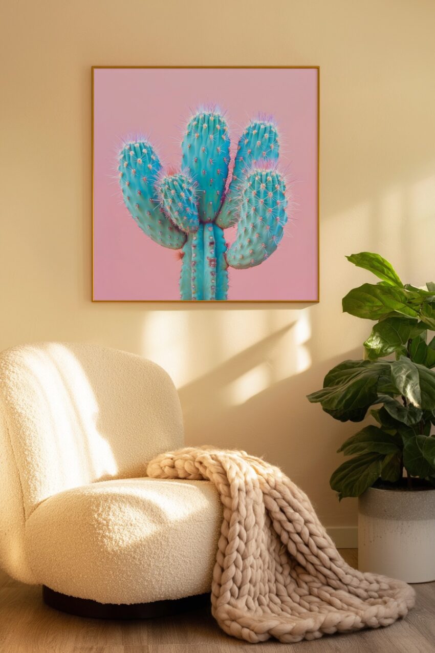 Fotografie Poster Kaktus Gruppe pastellfarben blau rosa