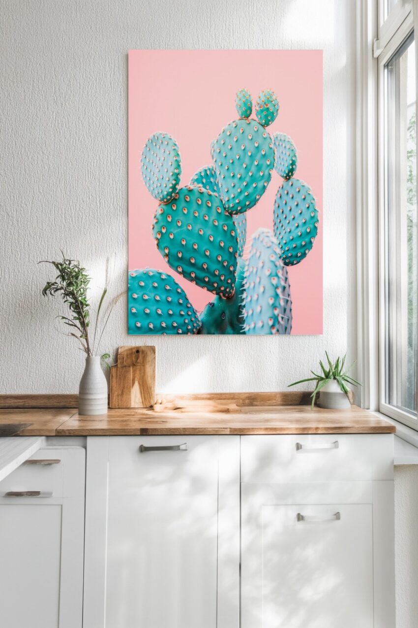 Fotografie Poster Kakteen blau pastell rosa