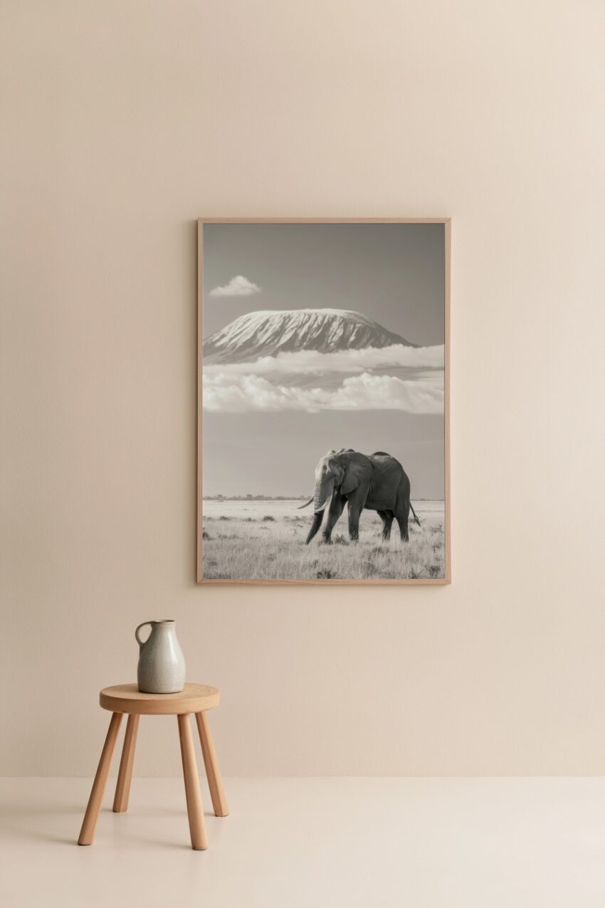Fotografie Poster Elefant Savanne schwarz-weiß