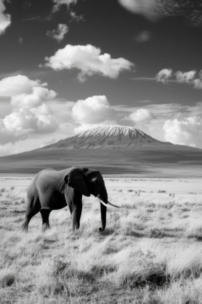 Elefant vor Vulkan Leinwandbild
