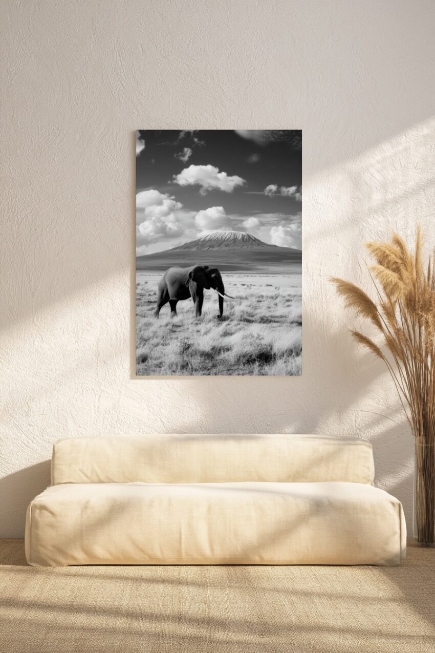 Fotografie Poster Elefant Vulkan schwarz-weiß ruhig