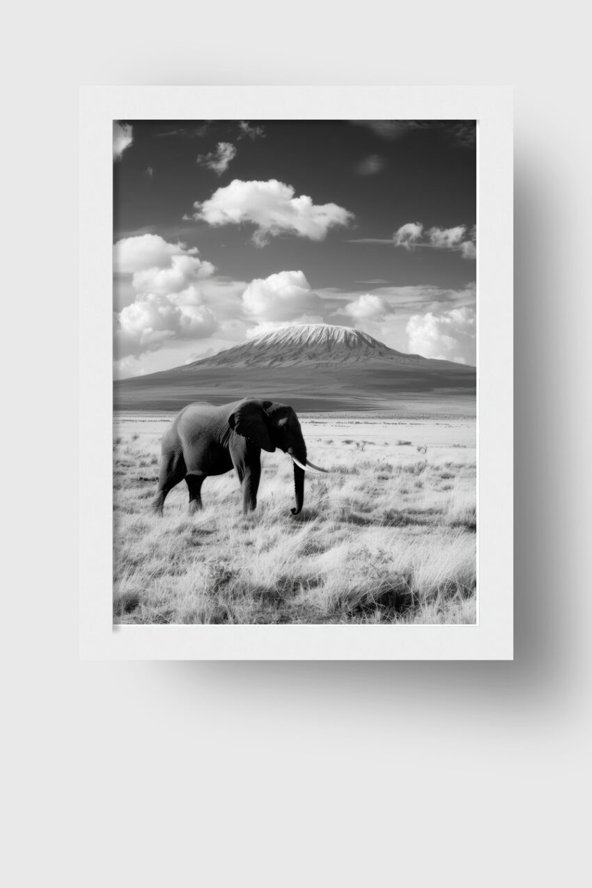 Fotografie Poster Elefant Vulkan schwarz-weiß ruhig
