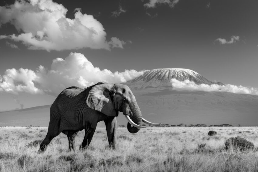 Fotografie Poster Elefant frontal schwarzweiß