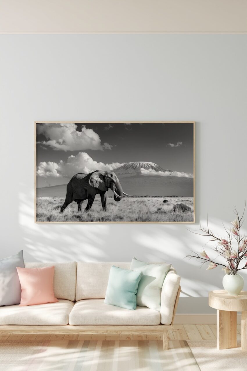 Fotografie Poster Elefant frontal schwarzweiß