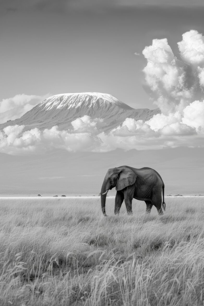 Fotografie Poster Elefant Schneeberg schwarz-weiß