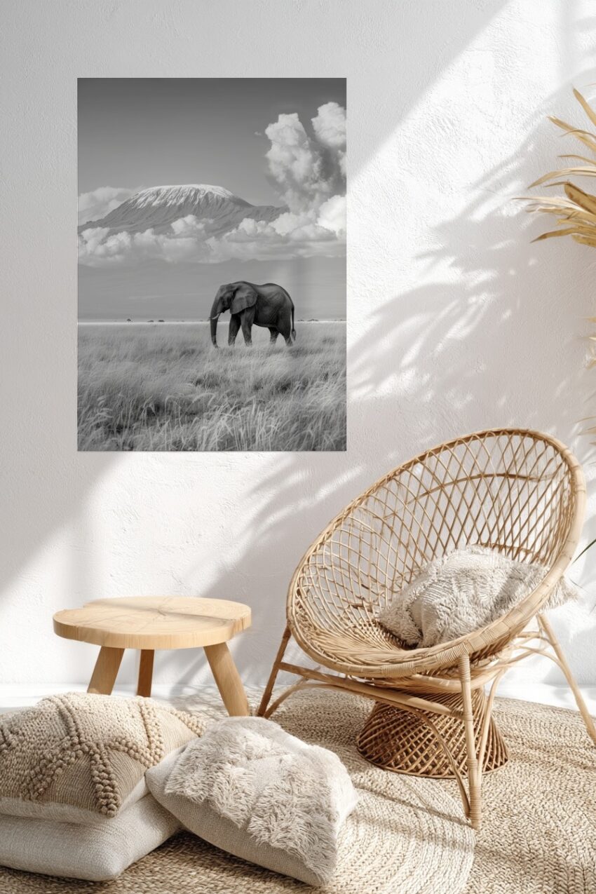 Fotografie Poster Elefant Schneeberg schwarz-weiß