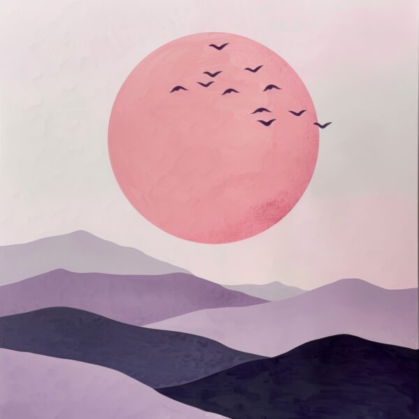 Sonne Vögel Landschaft Gerahmt