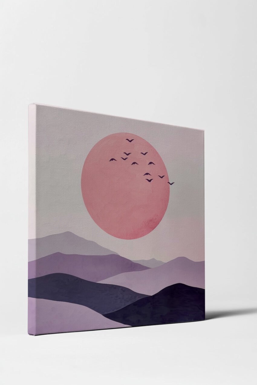 Digitale Kunst Poster Sonne Landschaft Vögel rosa lila