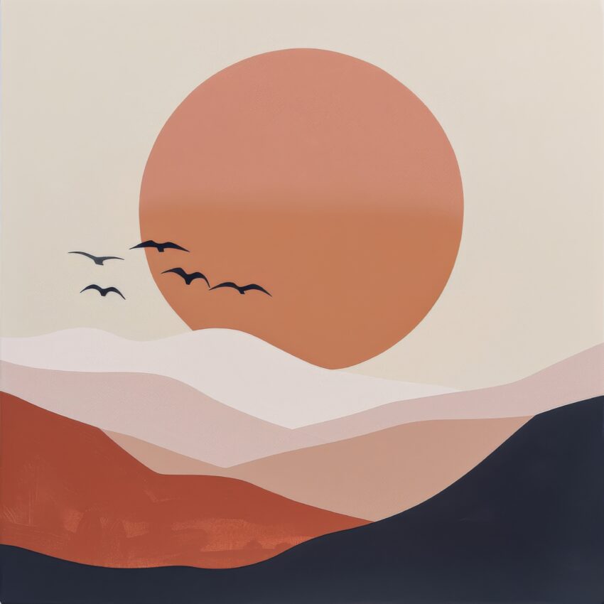 Abstrakt Poster Vogel Sonne Erdtöne minimalistisch