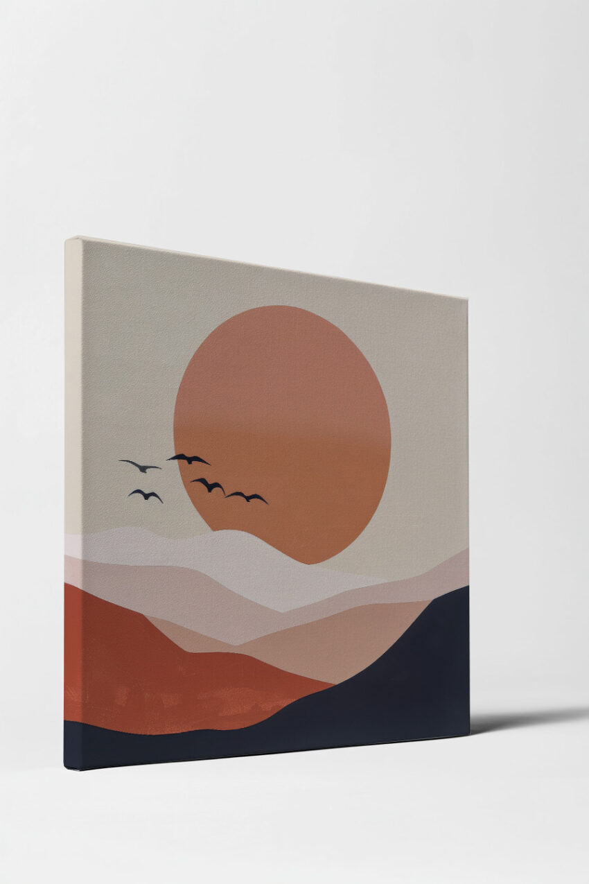 Abstrakt Poster Vogel Sonne Erdtöne minimalistisch