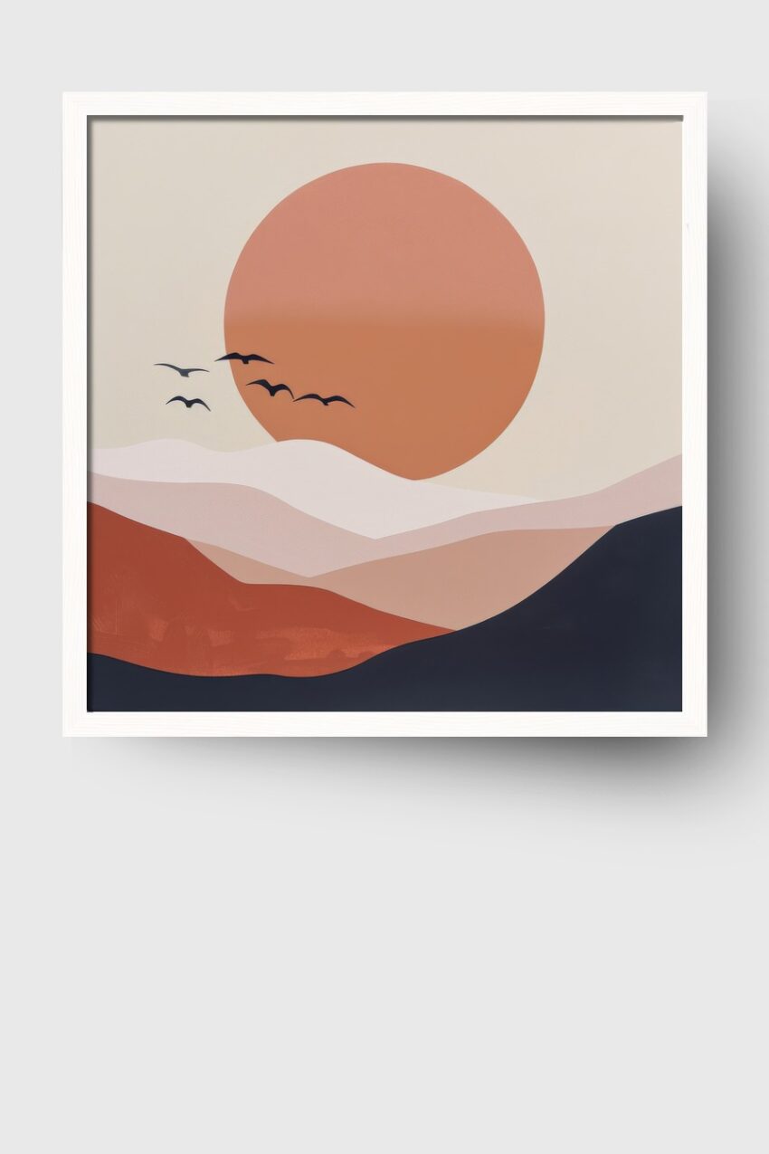 Abstrakt Poster Vogel Sonne Erdtöne minimalistisch