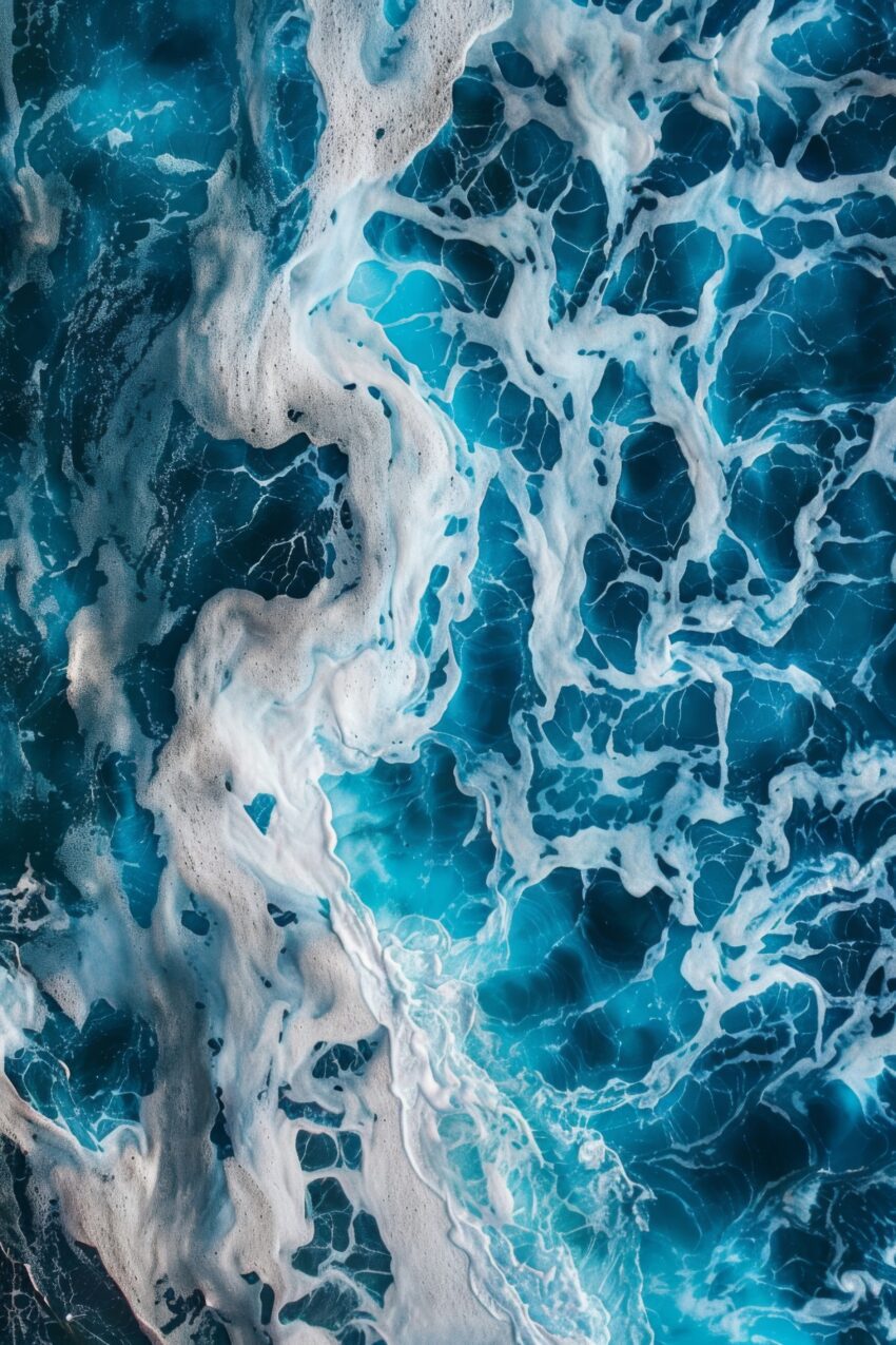 Fotografie Poster Wellen Schaum Blau Weiß