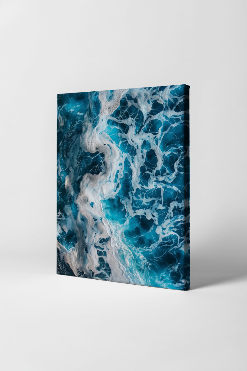 Fotografie Poster Wellen Schaum Blau Weiß