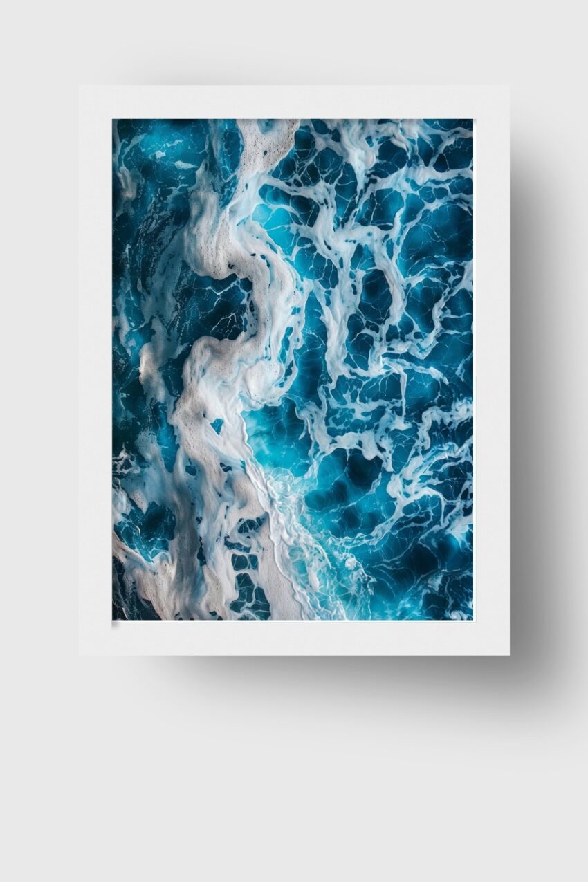 Fotografie Poster Wellen Schaum Blau Weiß