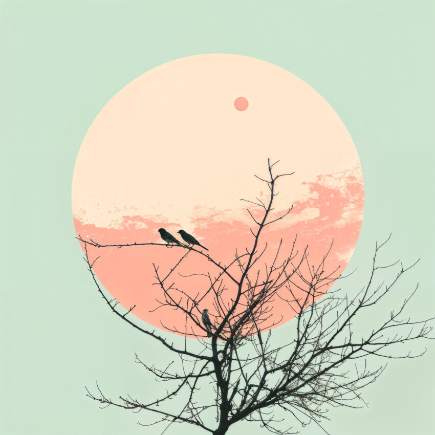 Illustration Poster Vögel minimalistisch Sonne pastell