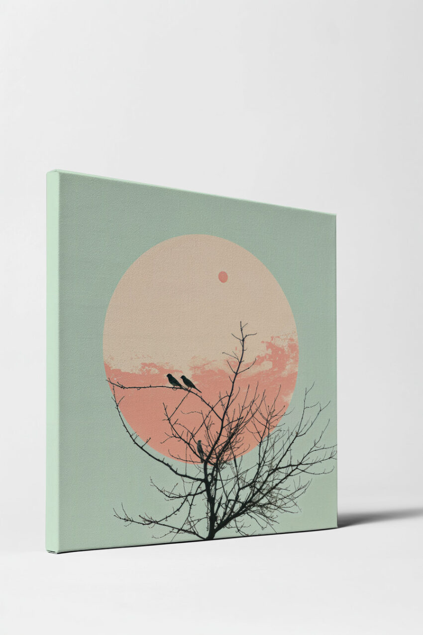 Illustration Poster Vögel minimalistisch Sonne pastell
