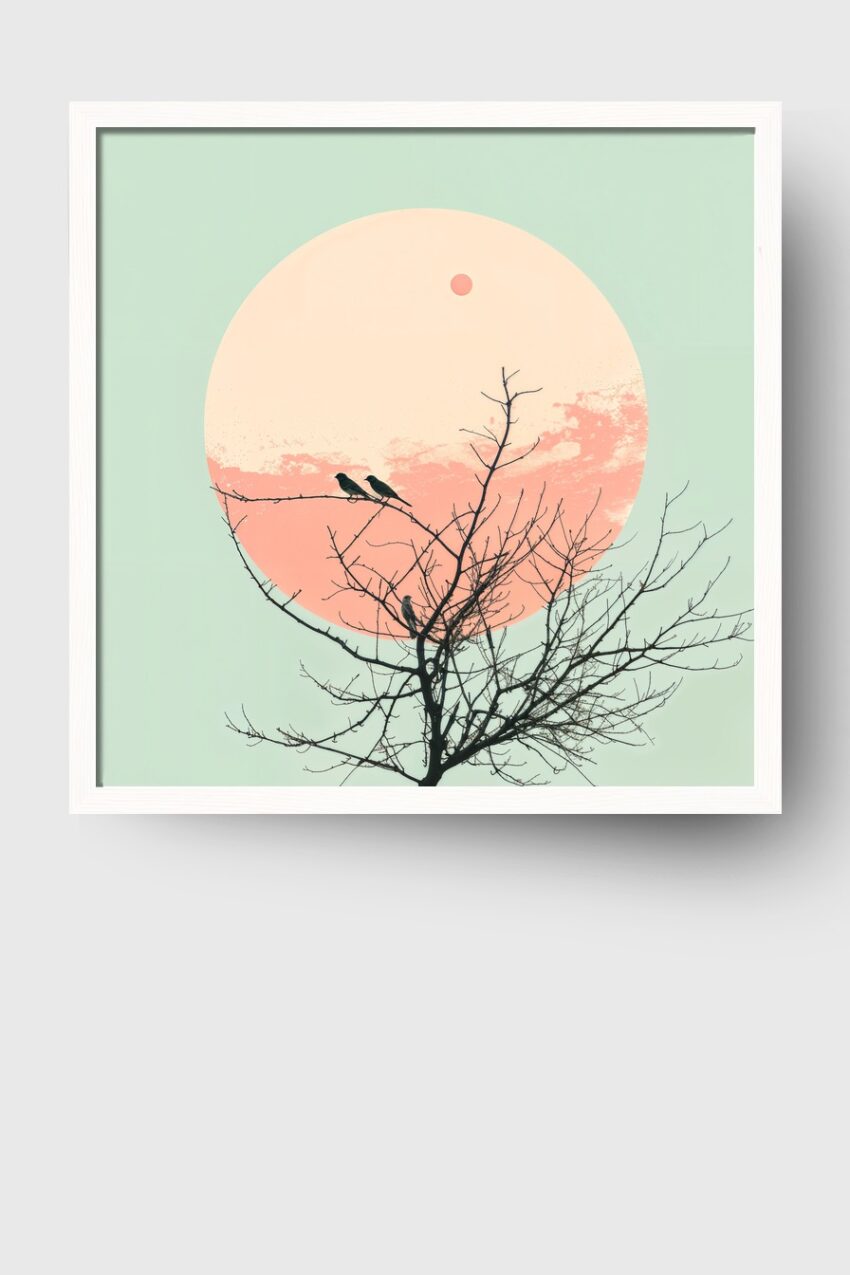 Illustration Poster Vögel minimalistisch Sonne pastell