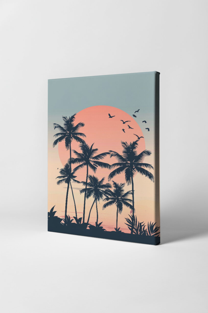 Illustration Poster Palmen Silhouette Sonne orange