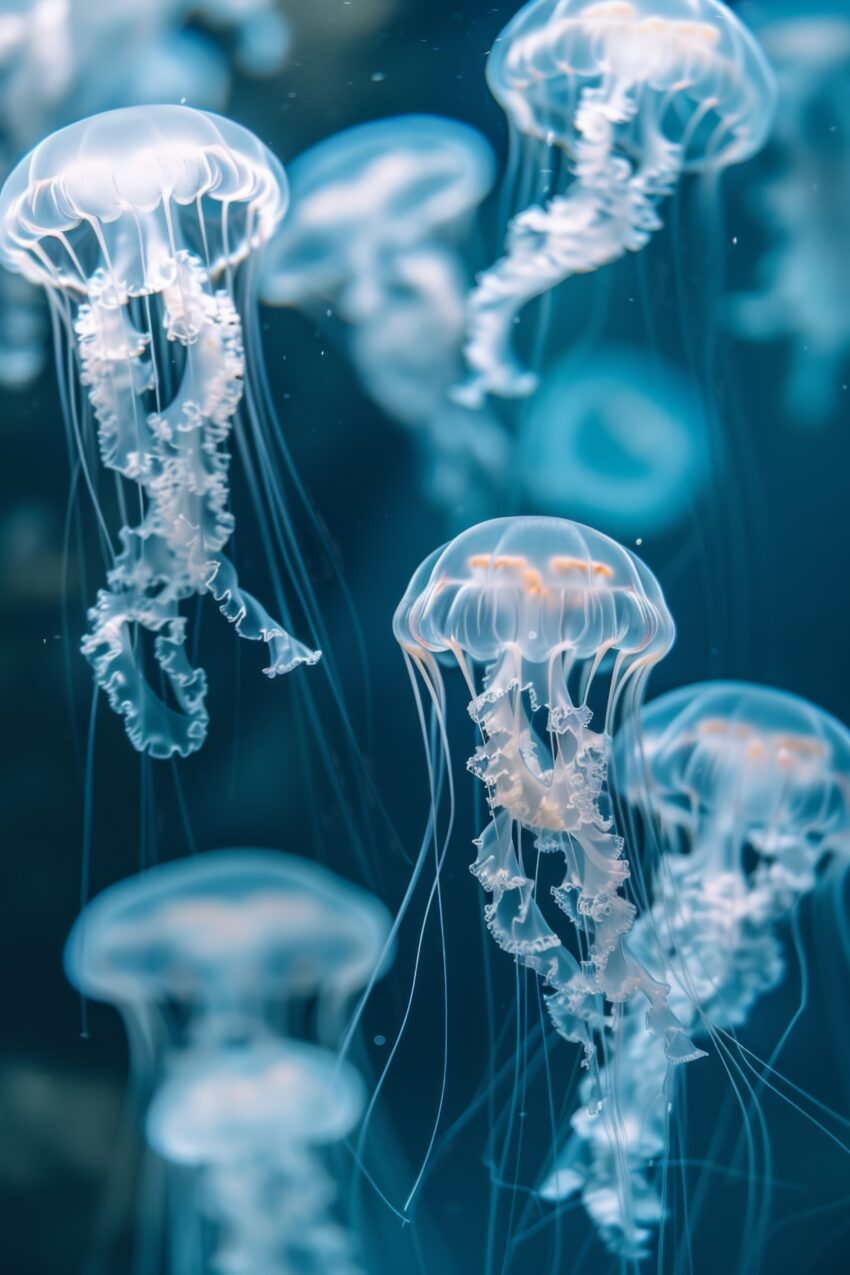 Fotografie Poster Qualle transparent blau Unterwasser