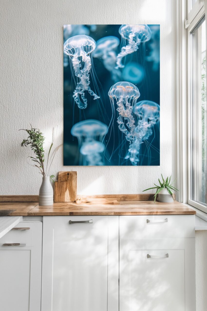 Fotografie Poster Qualle transparent blau Unterwasser