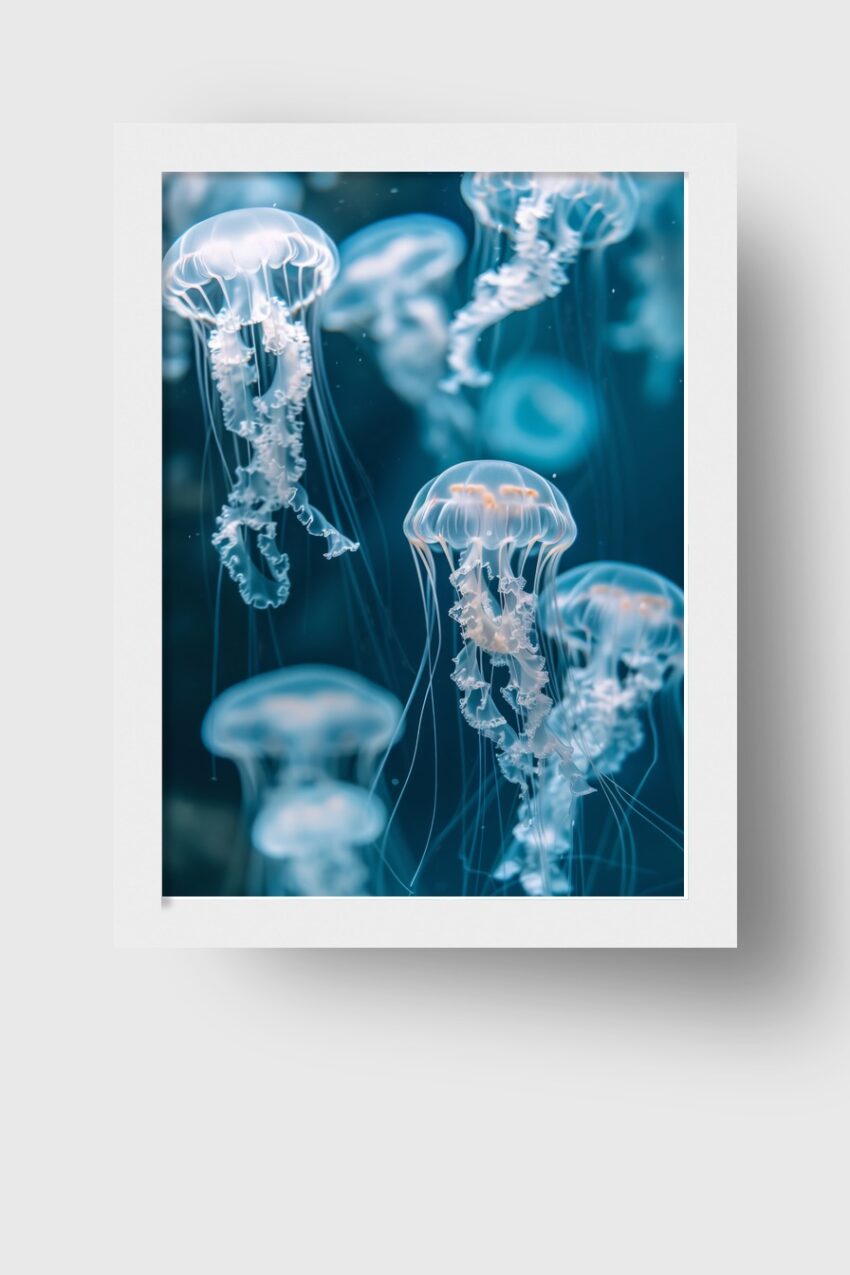 Fotografie Poster Qualle transparent blau Unterwasser