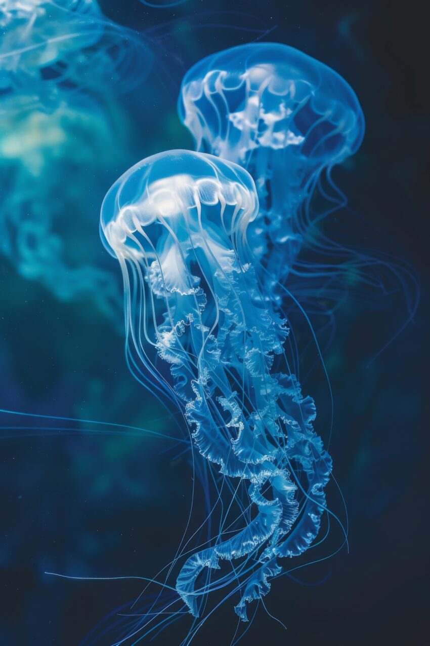 Fotografie Poster Qualle transparent blau weiß