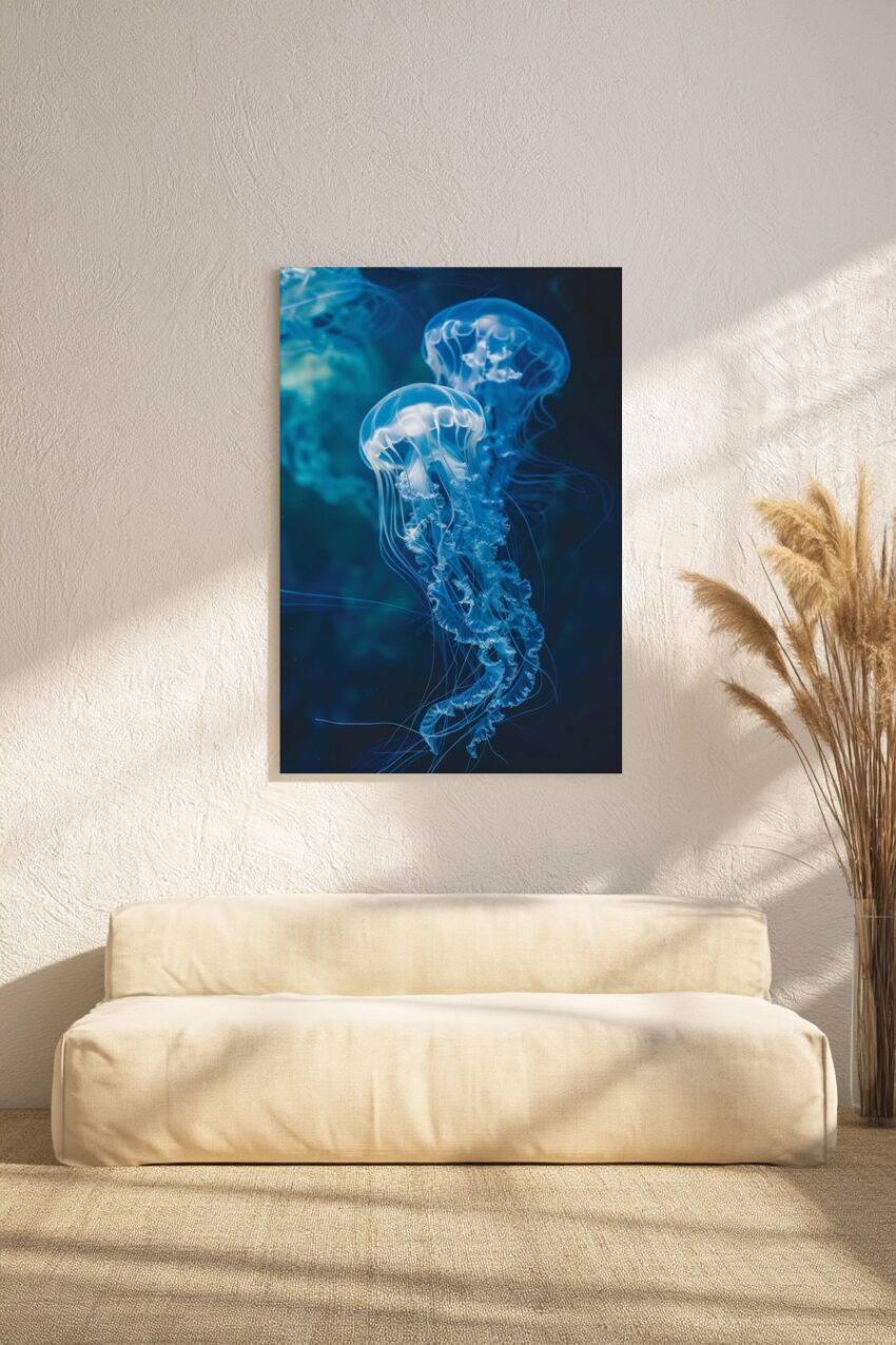 Fotografie Poster Qualle transparent blau weiß