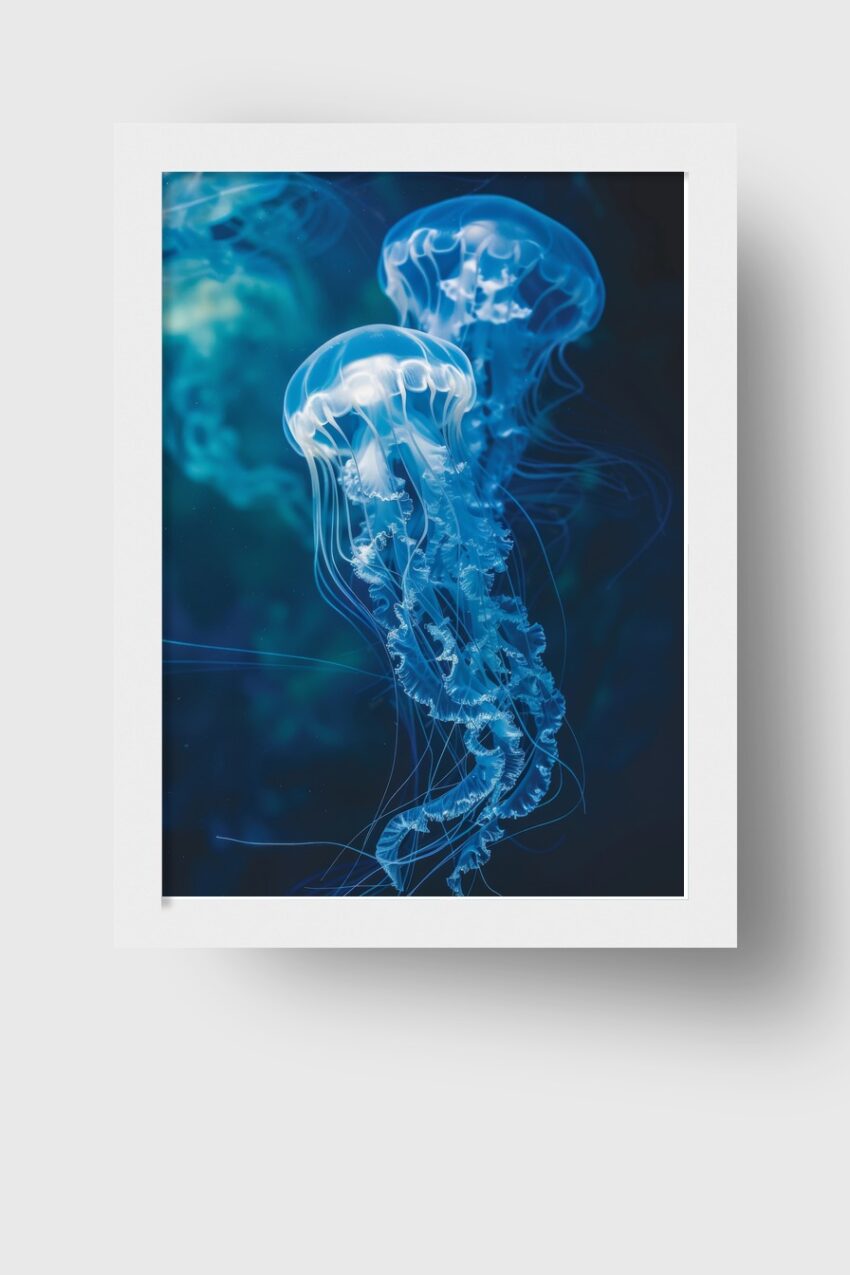 Fotografie Poster Qualle transparent blau weiß