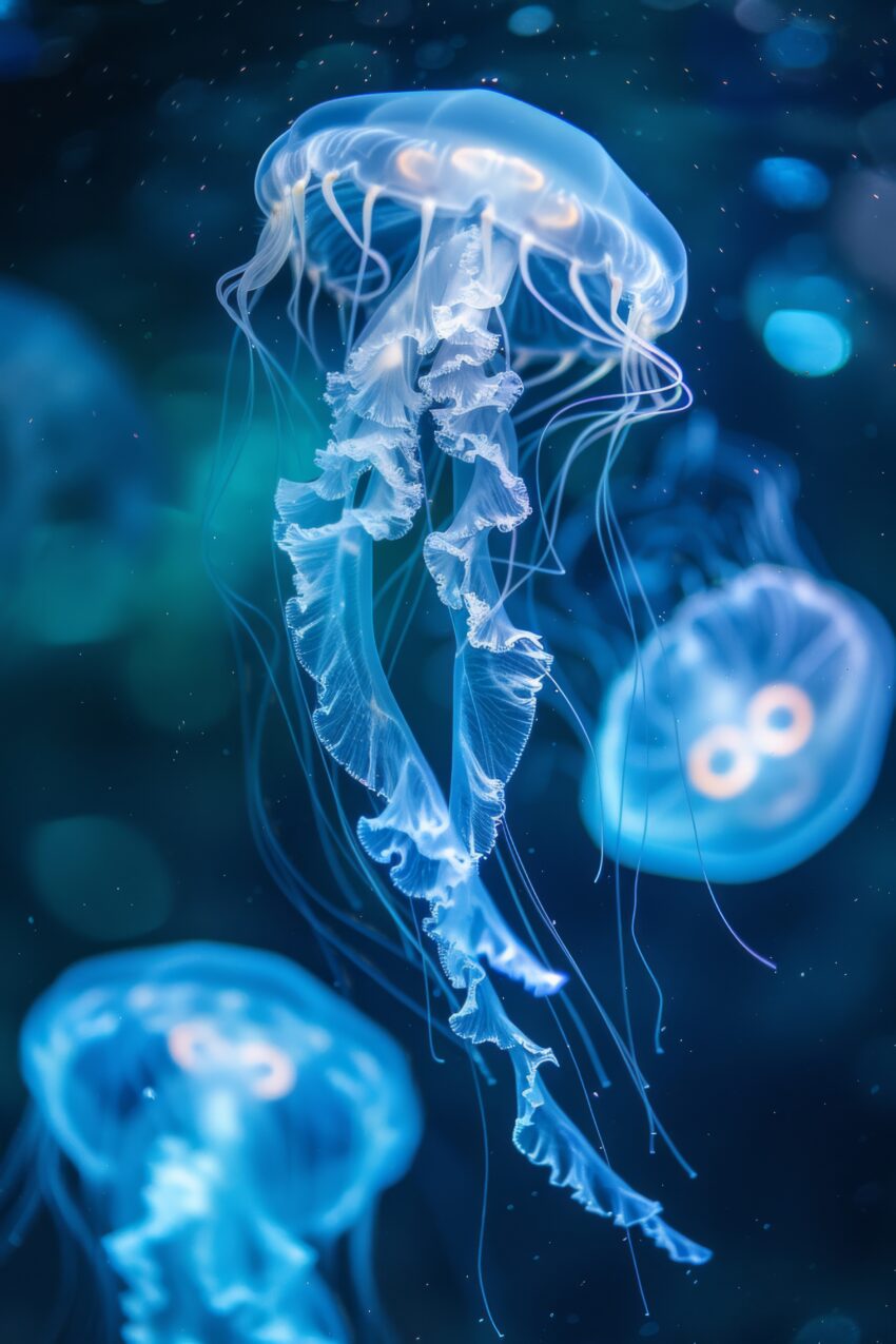 Fotografie Poster Qualle transparent blau Unterwasser