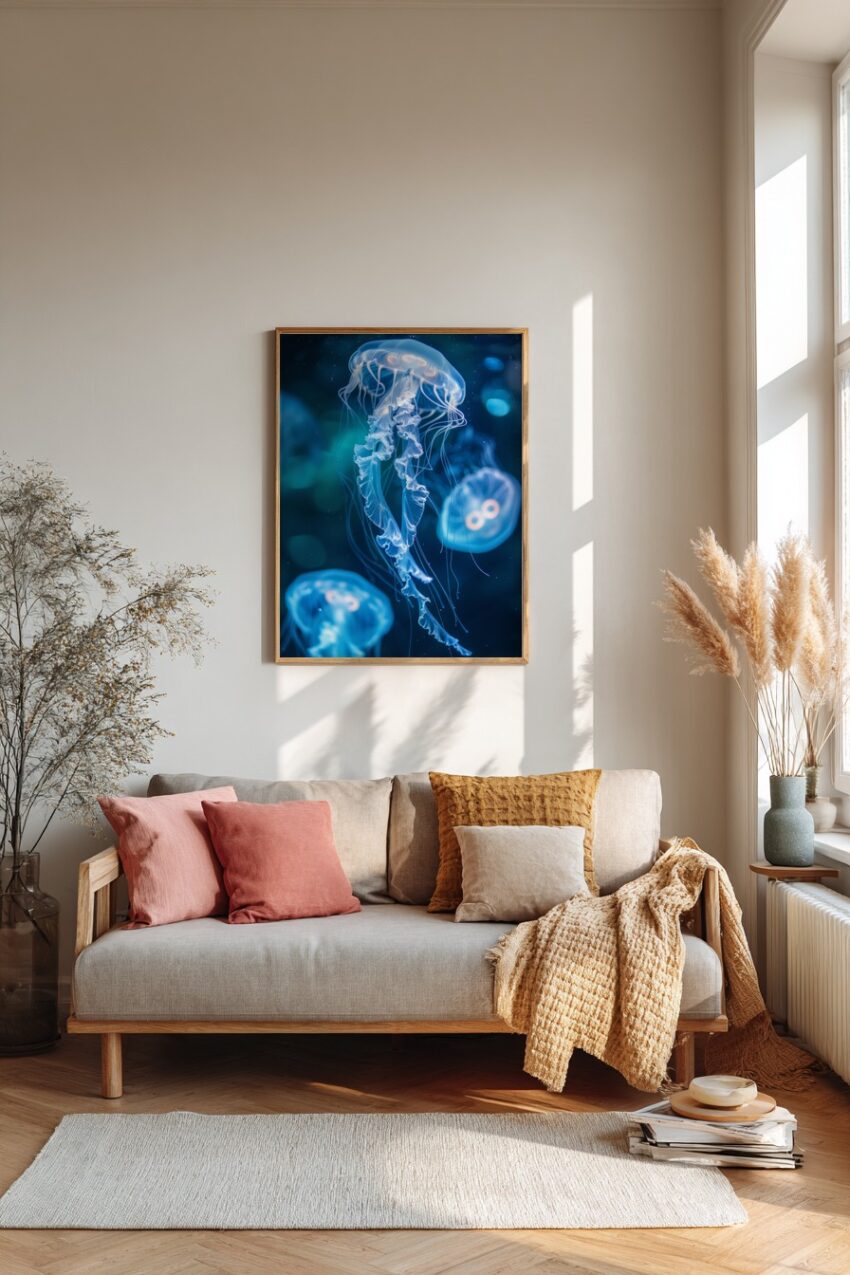 Fotografie Poster Qualle transparent blau Unterwasser